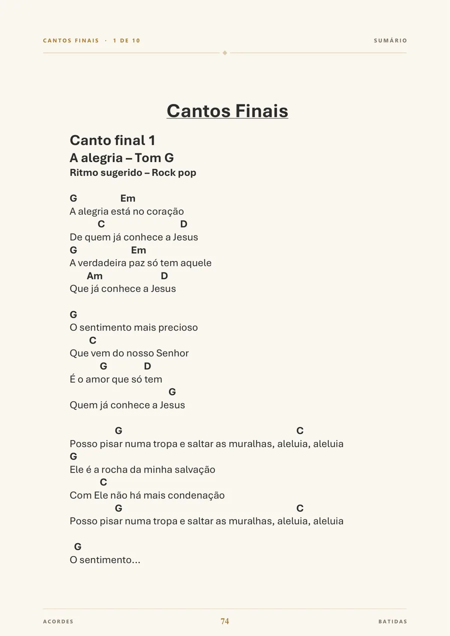 Página do e-book: canto Final com momento, tom e ritmo indicados.