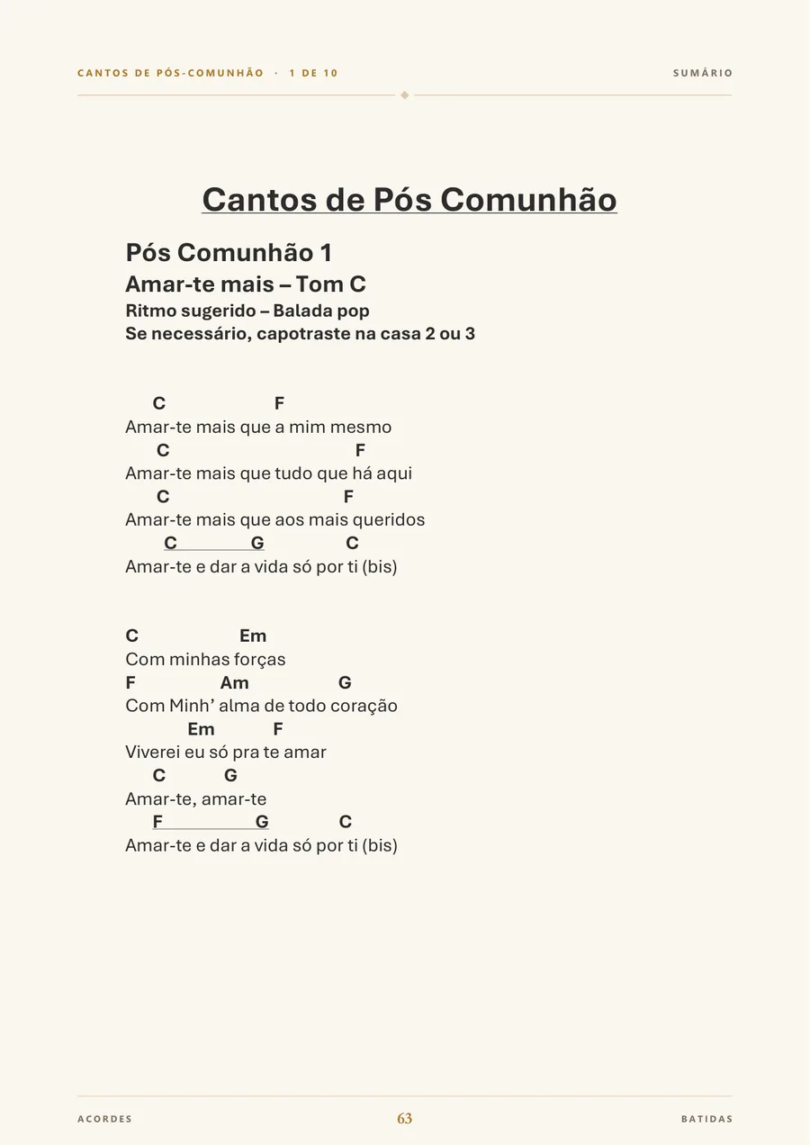 Página do e-book: canto de Pós-Comunhão com momento, tom e ritmo indicados.